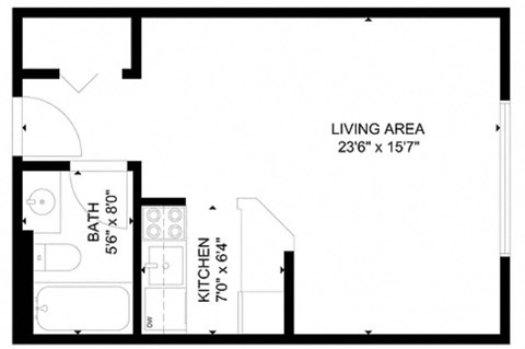 Floor plan for studio, 1 bath, 395 sqft